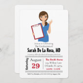 Brunette Girl Medical School Afstuderen Invite Kaart (Voorkant / Achterkant)