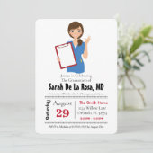 Brunette Girl Medical School Afstuderen Invite Kaart (Staand voorkant)