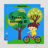 Brunette Girl over de uitnodiging van Bicycle Birt (Voorkant / Achterkant)