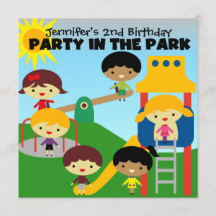 Brunette Girl Party in Park Birthday Invite Kaart