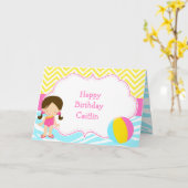 Brunette Girl Pool Party Bash Kaart (Gele Bloem)