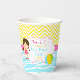 Brunette Girl Pool Party Bash Papieren Bekers