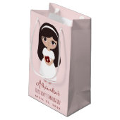 Brunette Girl Religious First Heilige Communer Roz Klein Cadeauzakje (Achterkant Gekanteld)
