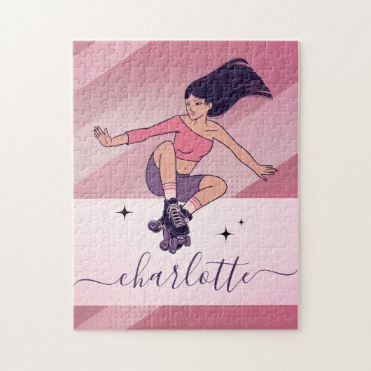 Brunette Girl Rollerblading Skater Name Legpuzzel (Verticaal)