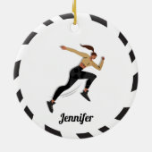 Brunette Girl Runner Cross Country & Kind Name Keramisch Ornament (Achterkant)