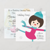 Brunette Girl Skating Birthday Invitation Kaart (Voorkant / Achterkant)