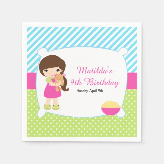 Brunette Girl Slumber Party Servet (Voorkant)