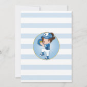 Brunette Girls Blue Softball Birthday Invitation Kaart (Achterkant)