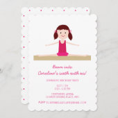 Brunette Gymnast | Birthday Invite Kaart (Voorkant / Achterkant)