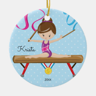 Brunette Gymnast Gymnastics kerstversiering Keramisch Ornament
