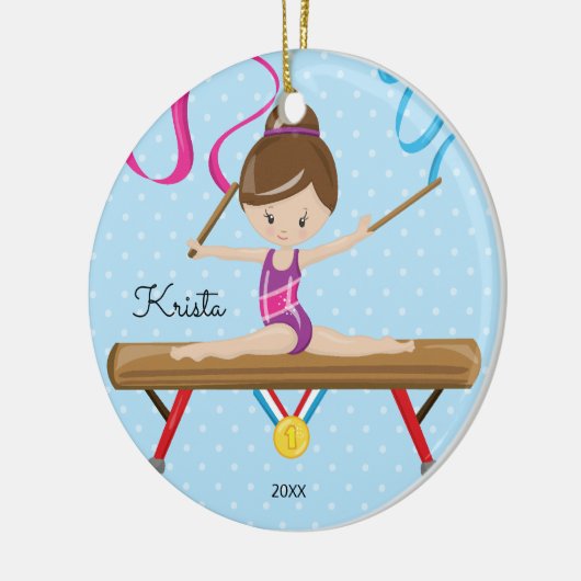 Brunette Gymnast Gymnastics kerstversiering Keramisch Ornament (Links)