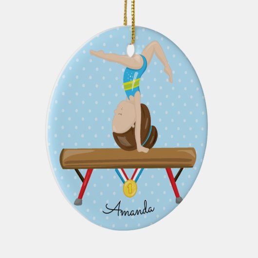 Brunette Gymnast Gymnastics kerstversiering Keramisch Ornament (Rechts)