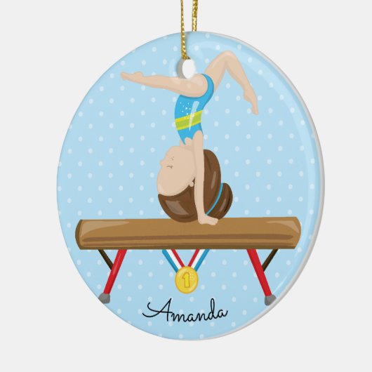 Brunette Gymnast Gymnastics kerstversiering Keramisch Ornament (Links)