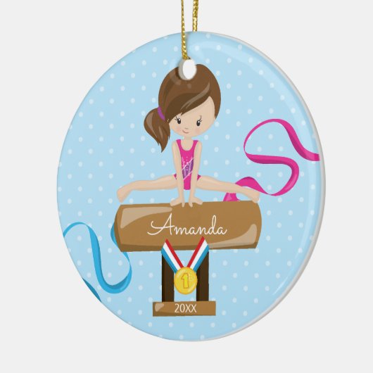 Brunette Gymnast Gymnastiek Kerst Ornament (Links)
