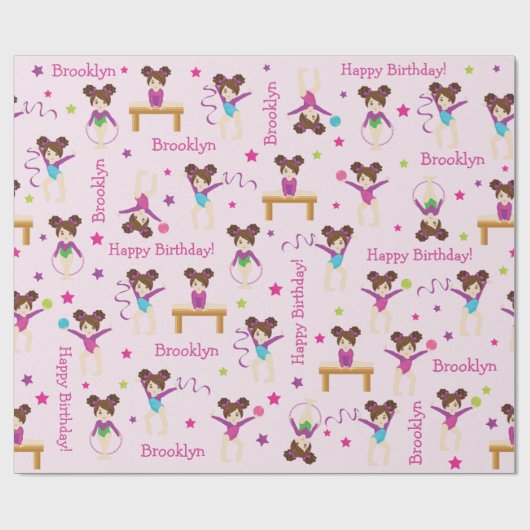 Brunette Gymnastics Birthday Wrapping Paper Cadeaupapier (Vlak)