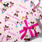 Brunette Gymnastics Birthday Wrapping Paper Cadeaupapier