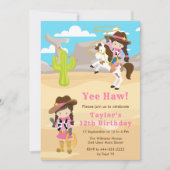 Brunette Haar Cowgirl Verjaardagsfeestje Kaart (Voorkant)
