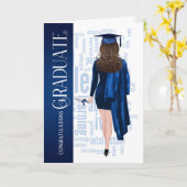 Brunette Hair Blue Pet en Gown Vrouw Afstuderen Kaart (Gele Bloem)