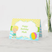 Brunette Hair Boy Pool Party Bash Kaart (Voorkant)