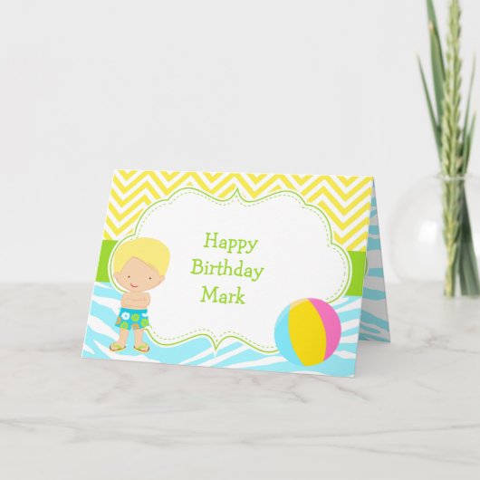 Brunette Hair Boy Pool Party Bash Kaart (Voorkant)