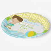 Brunette Hair Boy Pool Party Bash Papieren Bordje (Gekanteld)