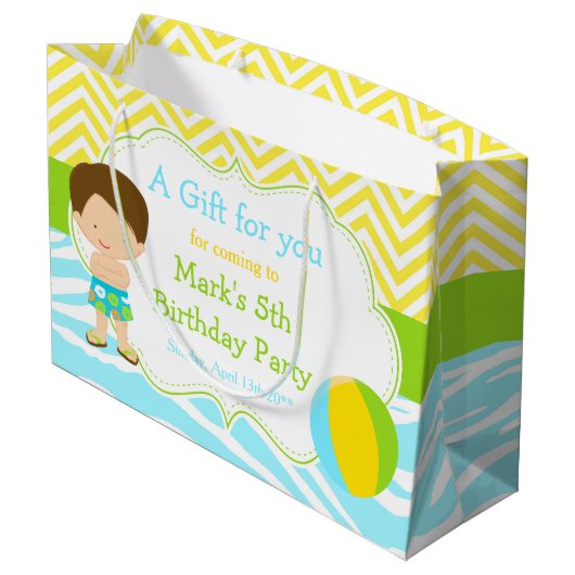 Brunette Hair Boy Pool Party Basparty Bedankt Groot Cadeauzakje (Achterkant Gekanteld)