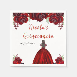 Brunette Hair Princess Red Floral Quinceanera Servet