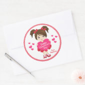 Brunette Happy Valentine's Day Ronde Sticker (Envelop)