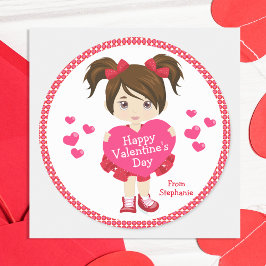 Brunette Happy Valentine's Day Ronde Sticker