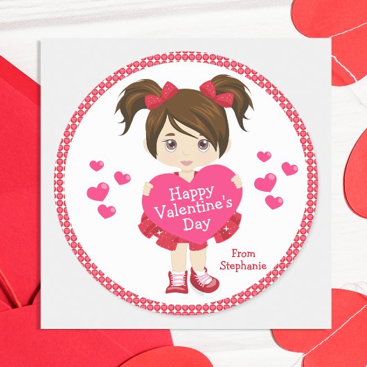 Brunette Happy Valentine's Day Ronde Sticker