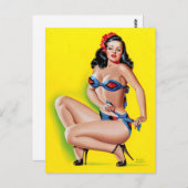 Brunette in Bikini Pin Up Briefkaart (Voorkant / Achterkant)