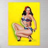 Brunette in Bikini Pin Up Poster (Voorkant)