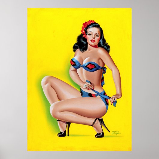Brunette in Bikini Pin Up Poster (Voorkant)