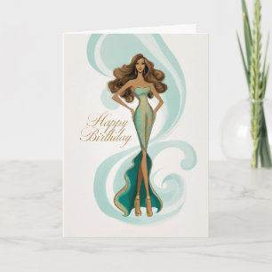 Brunette in Elegante Teal Gouden Glamour Verjaarda Kaart