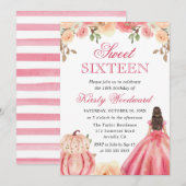 Brunette in Pink Dress Floral Pumpkins Sweet 16 Kaart (Voorkant / Achterkant)