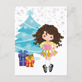 Brunette Irish Dancer Winter Kerstfeestdag Briefkaart