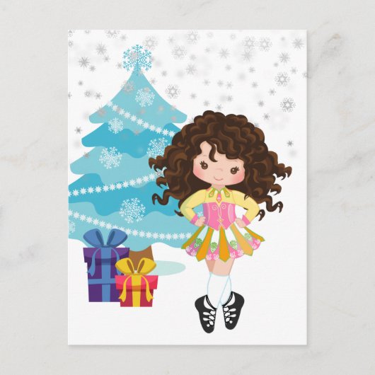 Brunette Irish Dancer Winter Kerstfeestdag Briefkaart (Voorkant)