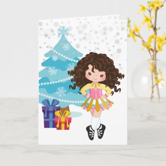 Brunette Irish Dancer Winter Kerstfeestdag Kaart (Gele Bloem)