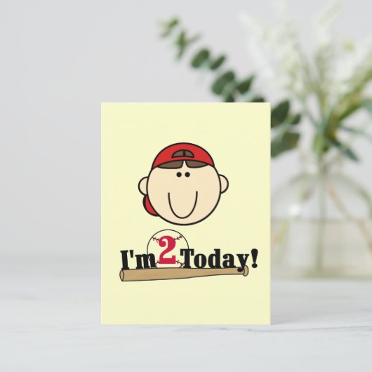 Brunette Jongen Honkbal 2e Verjaardag Briefkaart (Staand voorkant)