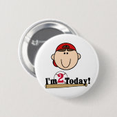 Brunette Jongen Honkbal 2e Verjaardag Ronde Button 5,7 Cm (Voorkant /achterkant)