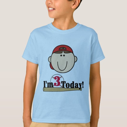 Brunette Jongen Honkbal 3e Verjaardag Tshirts (Voorkant)