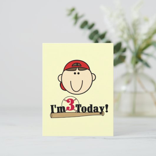 Brunette Jongen Honkbal 3e Verjaardag Tshirts Briefkaart (Staand voorkant)