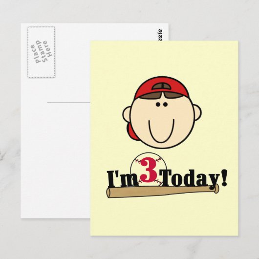 Brunette Jongen Honkbal 3e Verjaardag Tshirts Briefkaart (Voorkant / Achterkant)