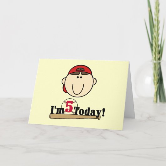 Brunette Jongen Honkbal 5e Verjaardag Kaart (Voorkant)
