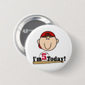 Brunette Jongen Honkbal 5e Verjaardag Ronde Button 5,7 Cm (Voorkant /achterkant)