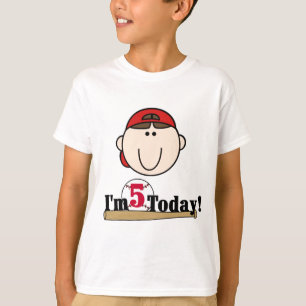 Brunette Jongen Honkbal 5e Verjaardag T-shirt