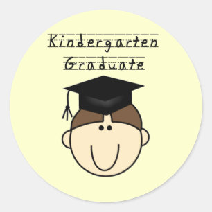 Brunette Jongen Kleuterschool Afstuderen Ronde Sticker