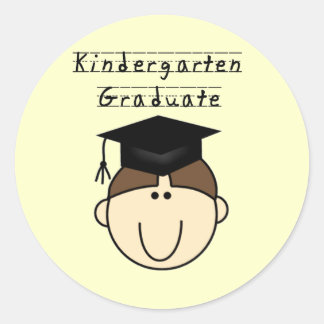 Brunette Jongen Kleuterschool Afstuderen Ronde Sticker