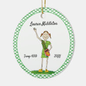 Brunette Junior Girl Scouting Green Crosshatch Keramisch Ornament (Links)