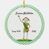 Brunette Junior Girl Scouting Green Crosshatch Keramisch Ornament (Achterkant)